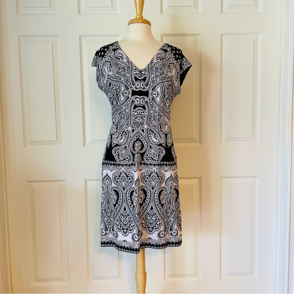 INC International Concepts Black & White Paisley Dress